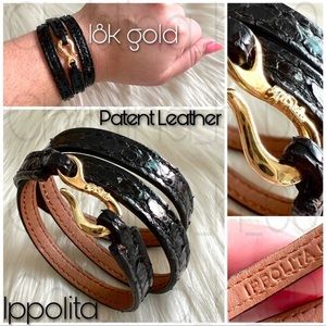 18k gold black patent leather IPPOLITA triple wrap bracelet black